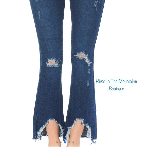 NWT! Sexy Dark Blue Stylish Distressed flare jeans - Picture 3 of 5